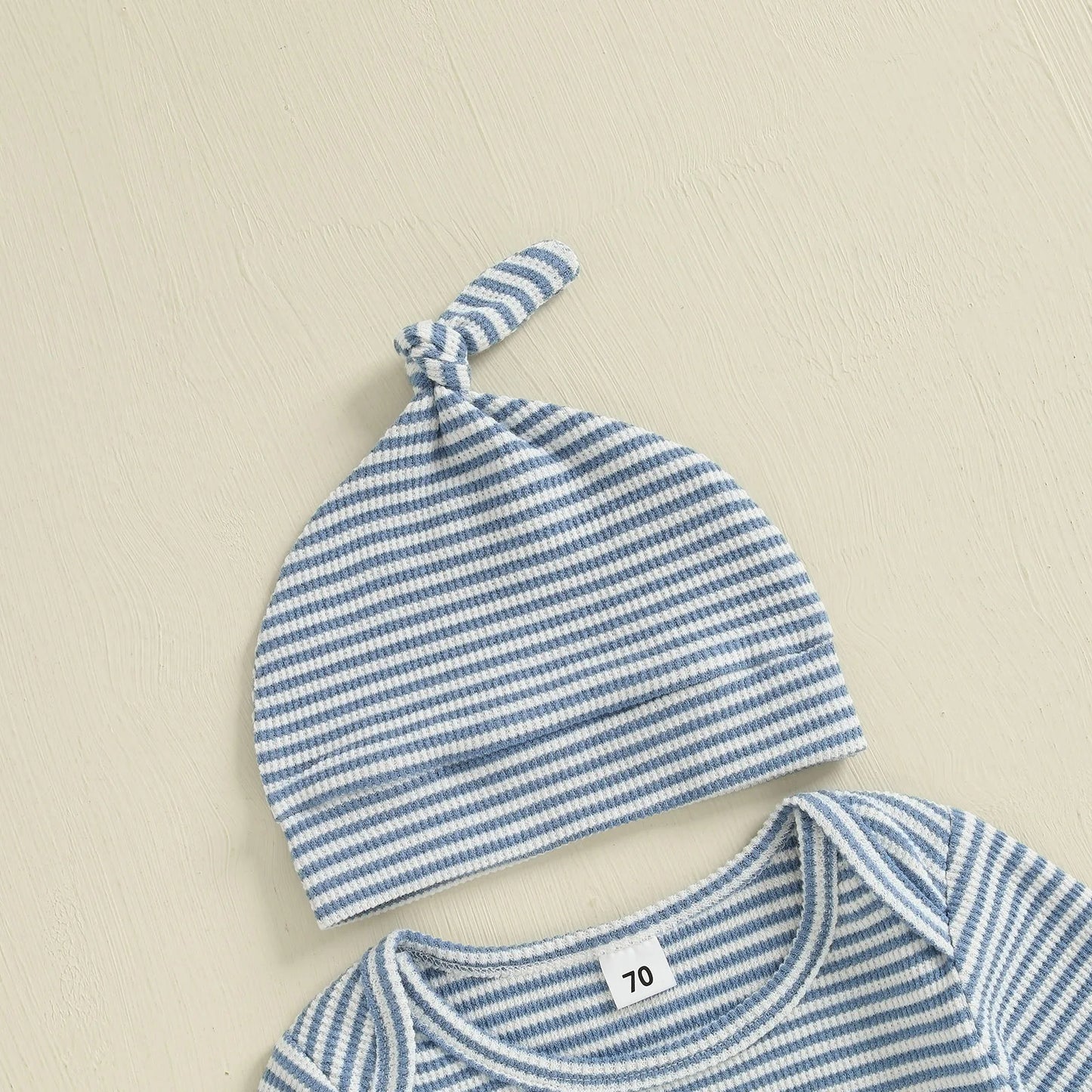 Baby Boys Autumn Striped Jumpsuit Long Sleeve Crewneck Letter Embroidery Romper with Hat