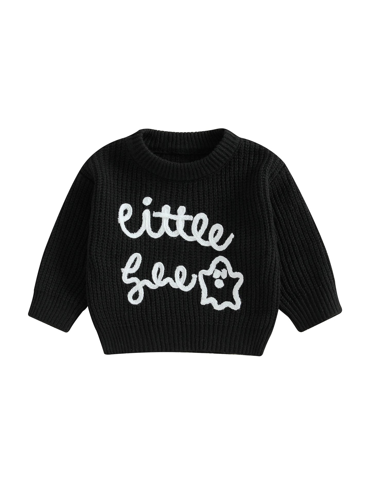 Infant Pumpkin Patch Knit Pullover Sweater with Embroidered Ghosts and Bats for Spooky Season Fun and Warmth