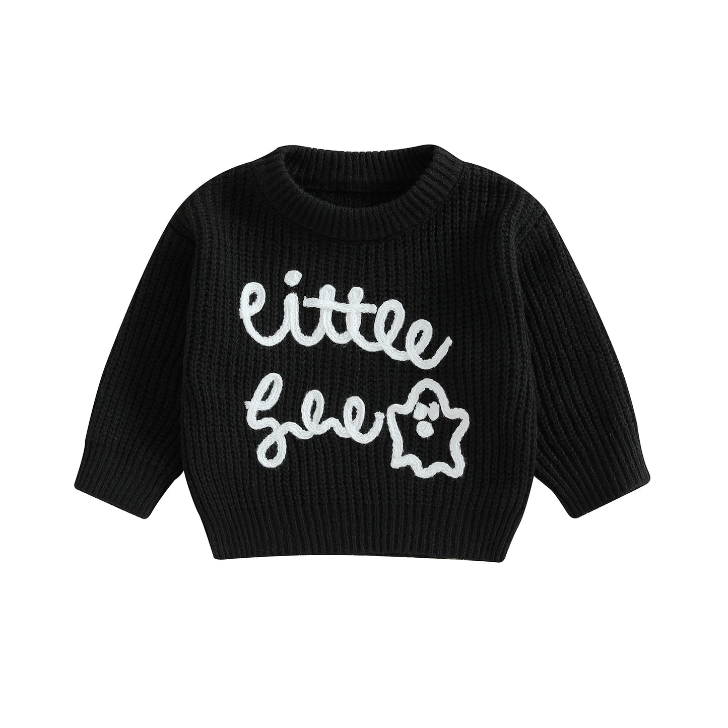 Infant Pumpkin Patch Knit Pullover Sweater with Embroidered Ghosts and Bats for Spooky Season Fun and Warmth