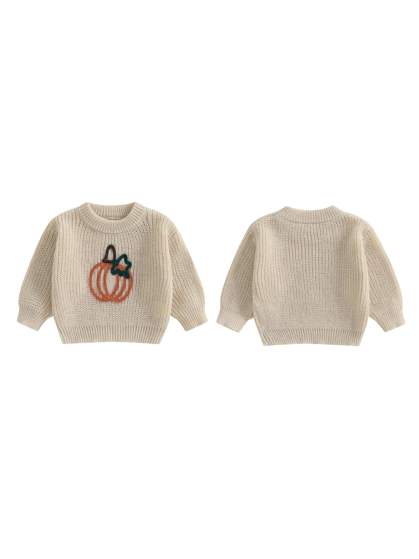 Infant Pumpkin Patch Knit Pullover Sweater with Embroidered Ghosts and Bats for Spooky Season Fun and Warmth