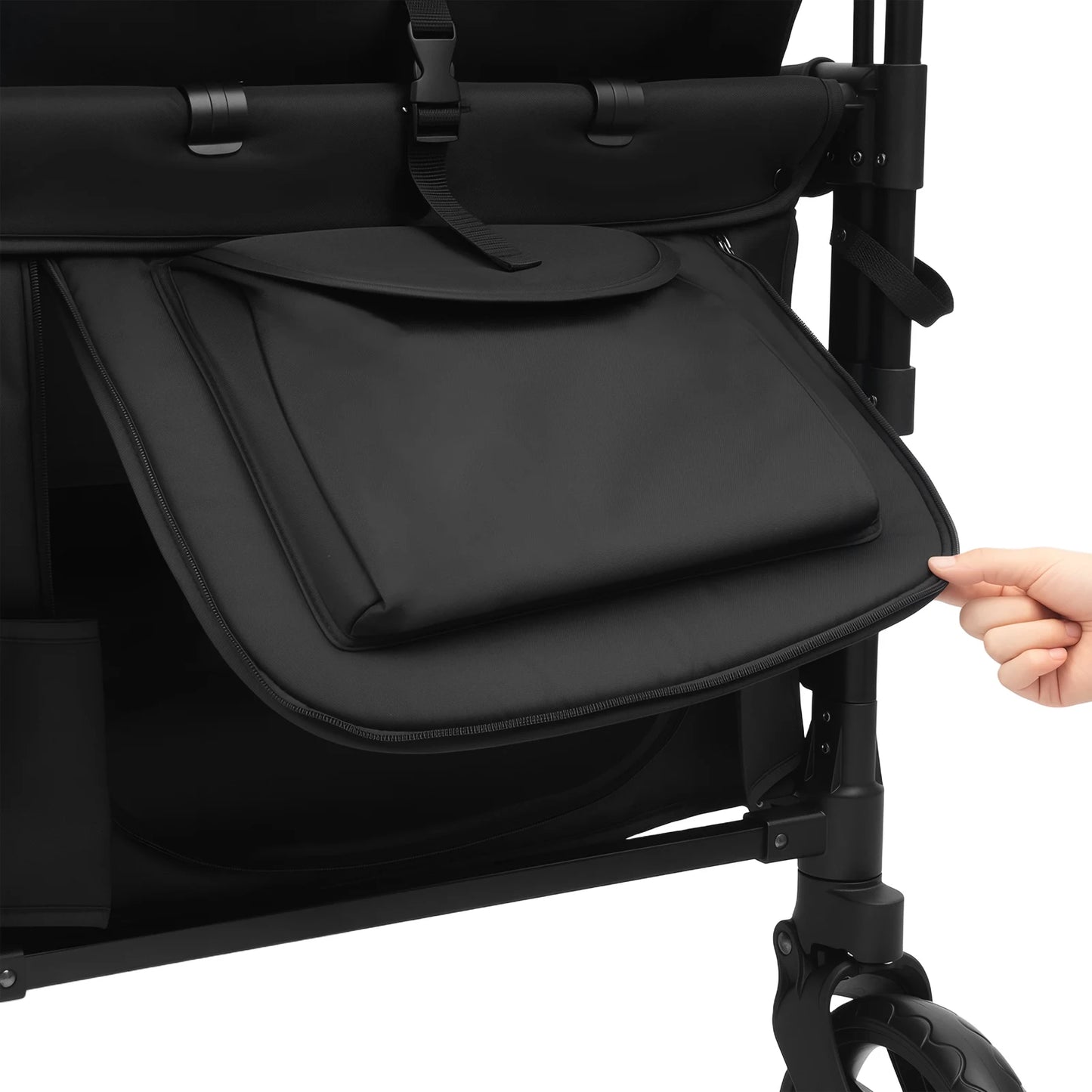 4 Seat Baby Wagon Stroller with Lockable Wheels, Extra Long Foldable Pushchair with Adjustable Handle for Beach/Park