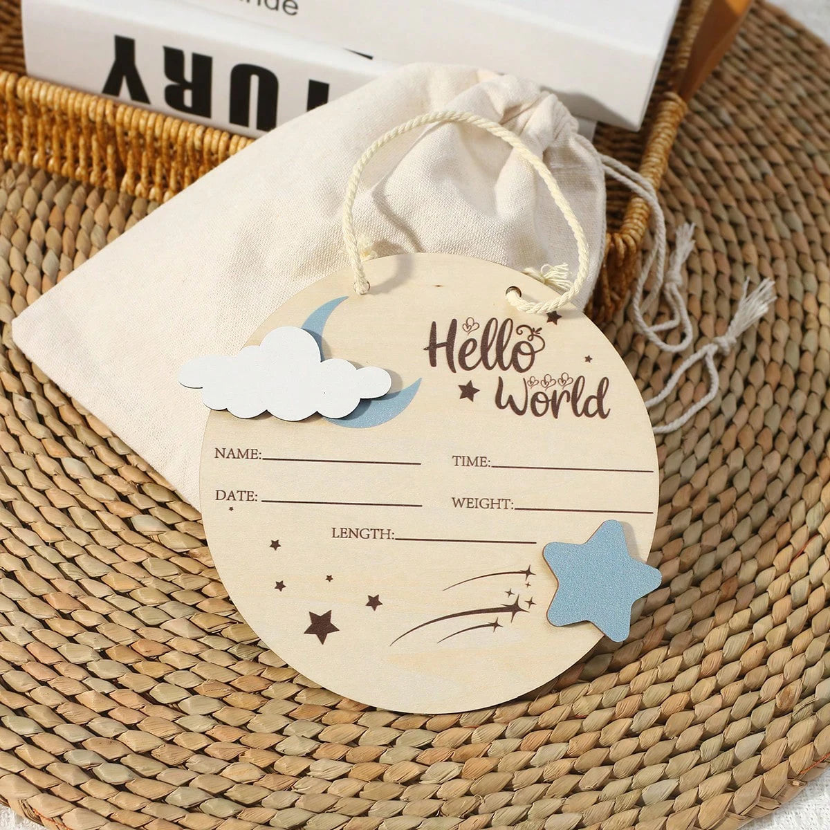 Ylsteed 1PC Newborn Photo Prop Wooden Hello World Starlit Sky Newborn A Wooden Hanging prop Cute Birth Board Baby Announcement