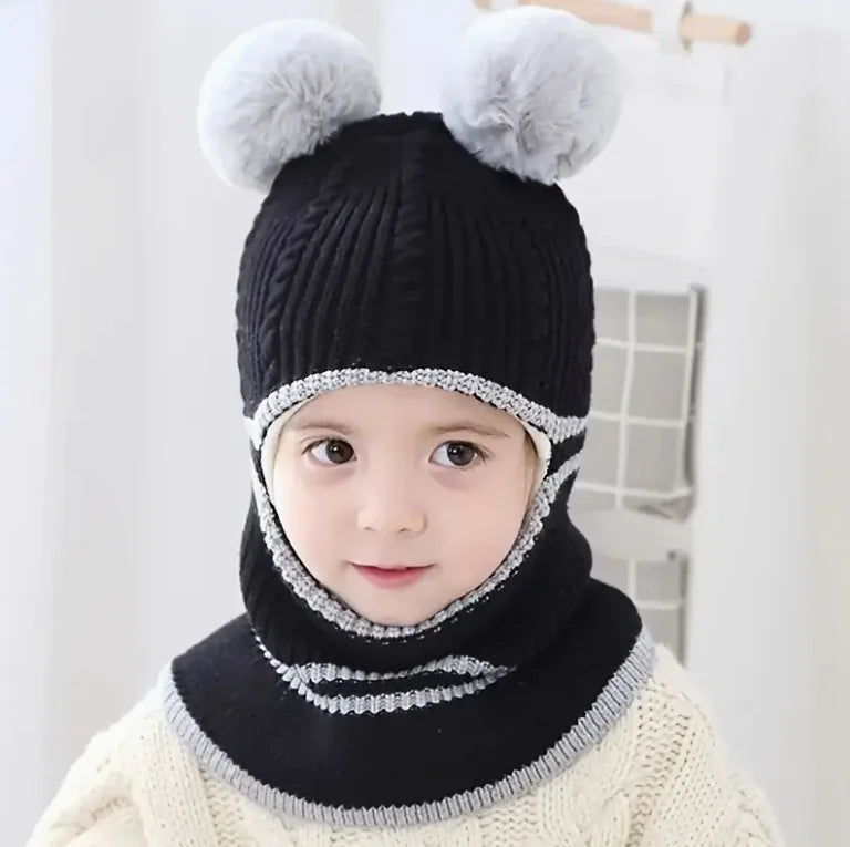 Winter Knit Cap, Scarf And Mask Cap, Earmuffs Windproof Ear Protection, Hot Lining, Suitable for Boys And Girls