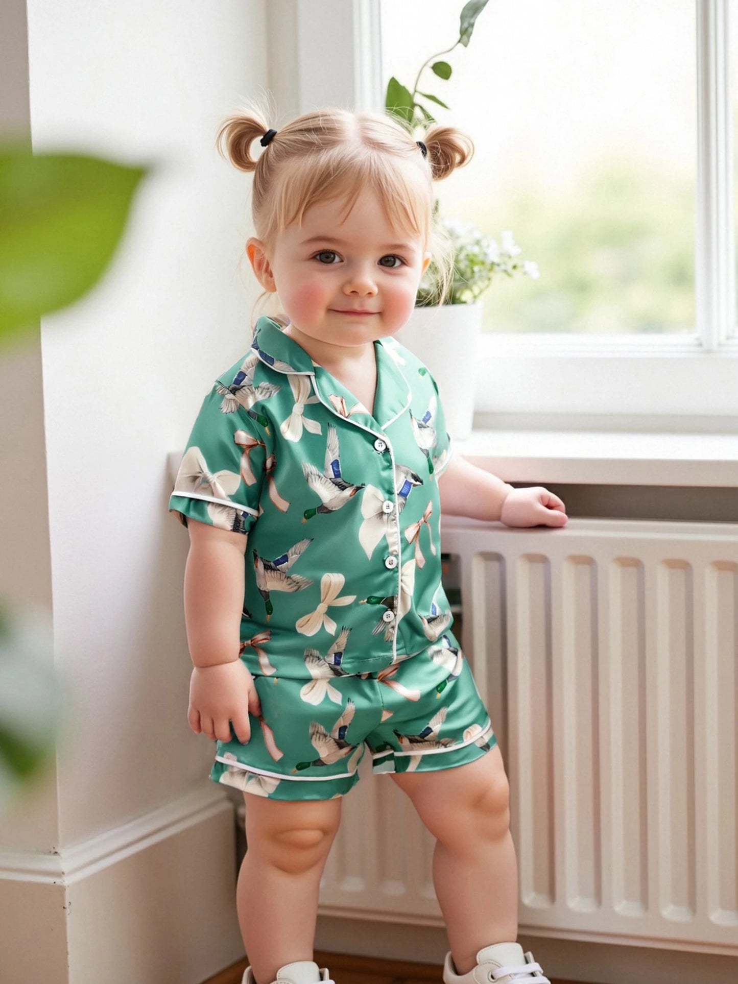 Children s Girls Pajama Set Cute Animal Print Short Sleeve Pajama Top with Cozy Elastic Waist Shorts for a Good Night s Sleep
