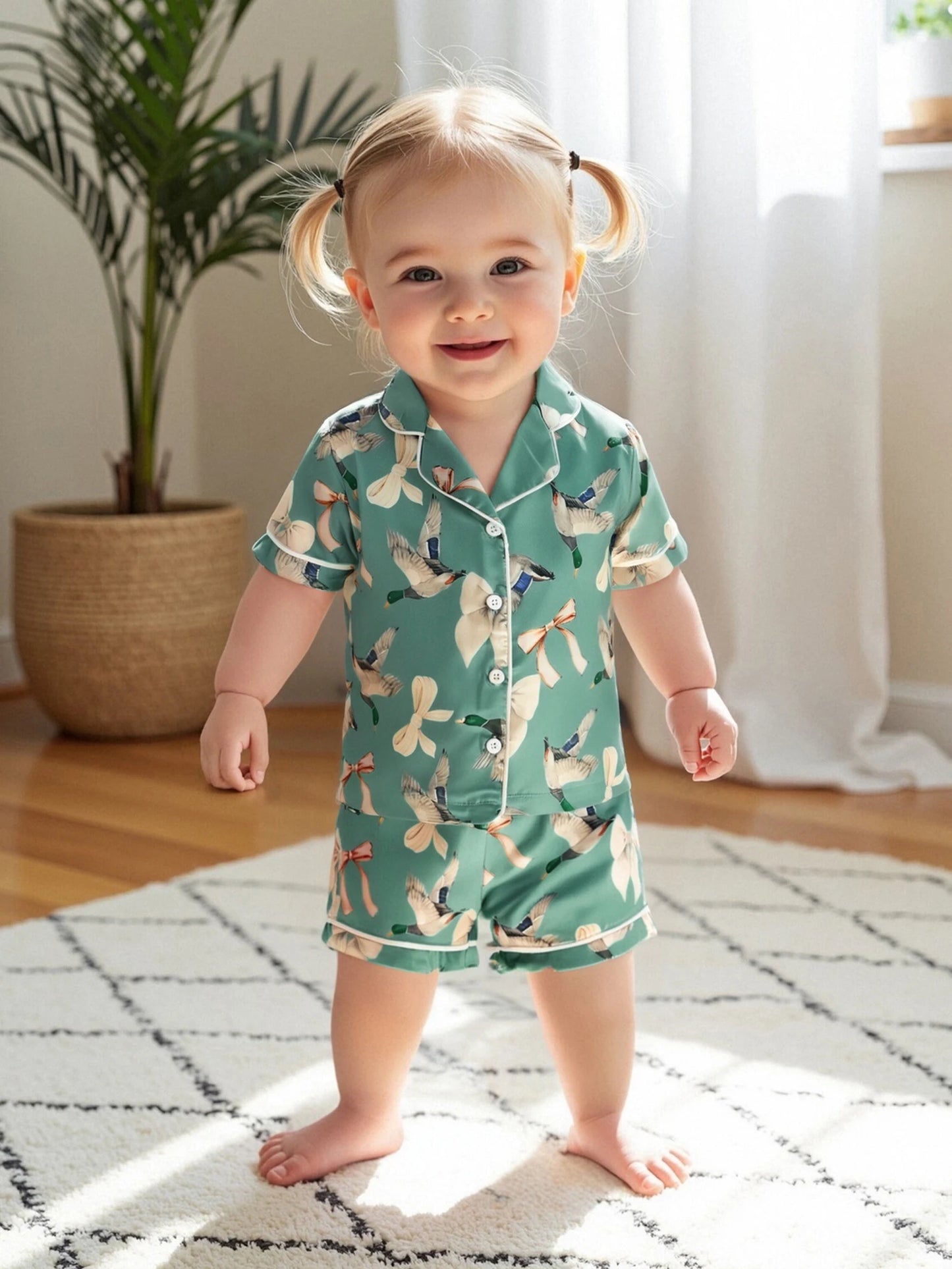 Children s Girls Pajama Set Cute Animal Print Short Sleeve Pajama Top with Cozy Elastic Waist Shorts for a Good Night s Sleep