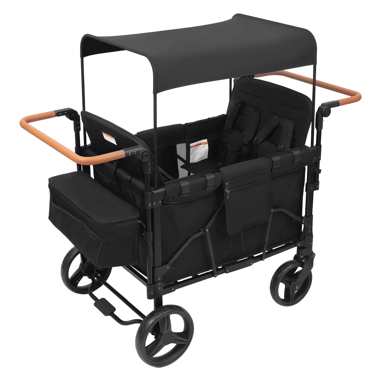 4 Seat Baby Wagon Stroller with Lockable Wheels, Extra Long Foldable Pushchair with Adjustable Handle for Beach/Park