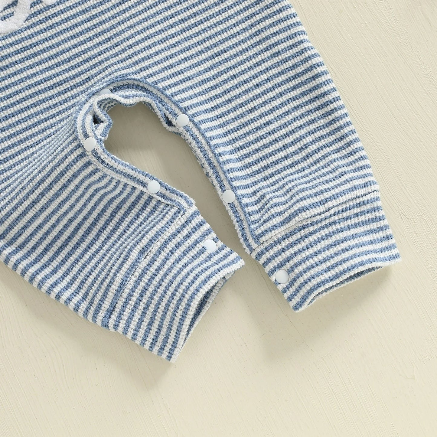 Baby Boys Autumn Striped Jumpsuit Long Sleeve Crewneck Letter Embroidery Romper with Hat