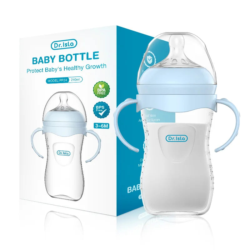 MAMIJOY 2PCS 150/240/330ML Baby Bottle With Handle Anti-bloating＆Anti-drop Clear Scale Newborn Bottle Feeding Bottles PP15/24/33