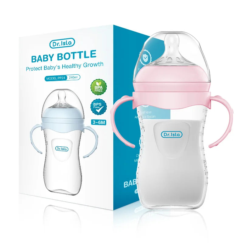 MAMIJOY 2PCS 150/240/330ML Baby Bottle With Handle Anti-bloating＆Anti-drop Clear Scale Newborn Bottle Feeding Bottles PP15/24/33