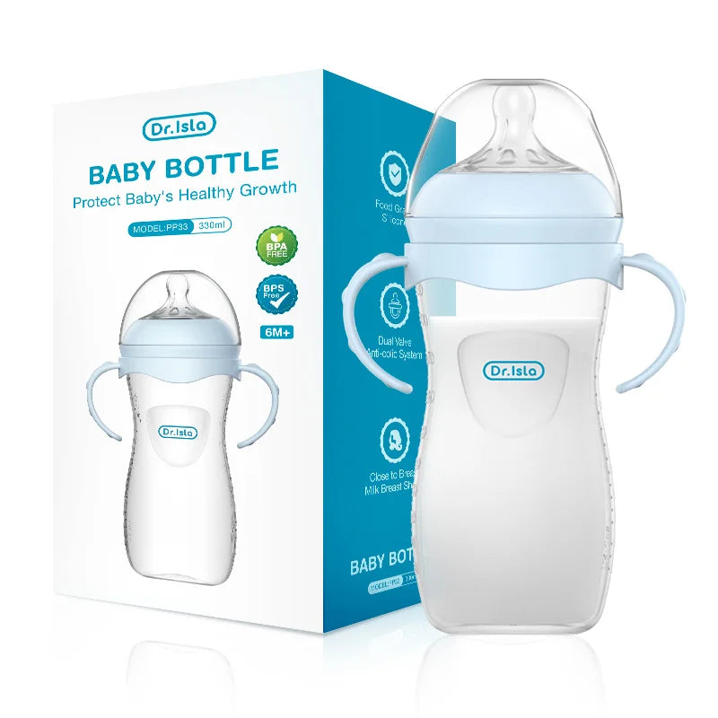 MAMIJOY 2PCS 150/240/330ML Baby Bottle With Handle Anti-bloating＆Anti-drop Clear Scale Newborn Bottle Feeding Bottles PP15/24/33