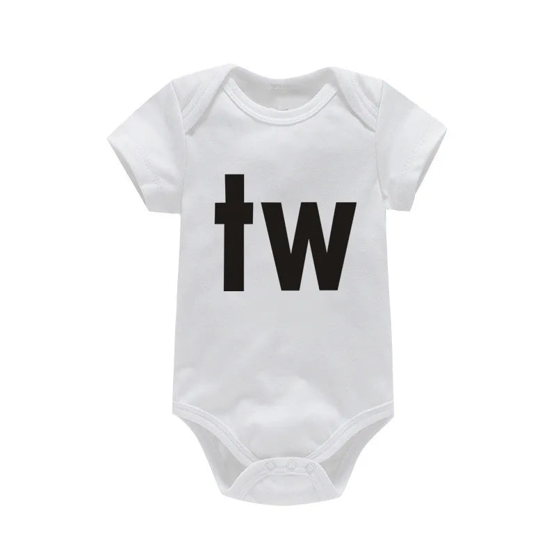 TW &amp; IN Letter Print Newborn Infant Baby Boys Girls Black Bodysuit Twins Romper Jumpsuit Outfits Hipster Baby Clothes 0-24M