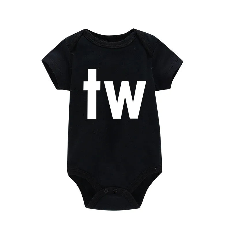 TW &amp; IN Letter Print Newborn Infant Baby Boys Girls Black Bodysuit Twins Romper Jumpsuit Outfits Hipster Baby Clothes 0-24M