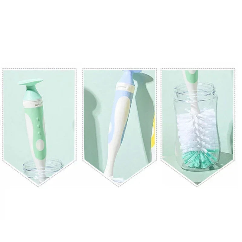 2 in 1 Mother-child Nylon Baby Bottle Cup Cleaning Brush Suction Stand Type Feeding Clean Tool Set