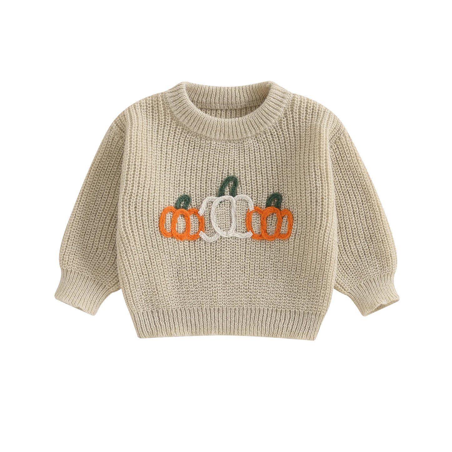 Infant Pumpkin Patch Knit Pullover Sweater with Embroidered Ghosts and Bats for Spooky Season Fun and Warmth