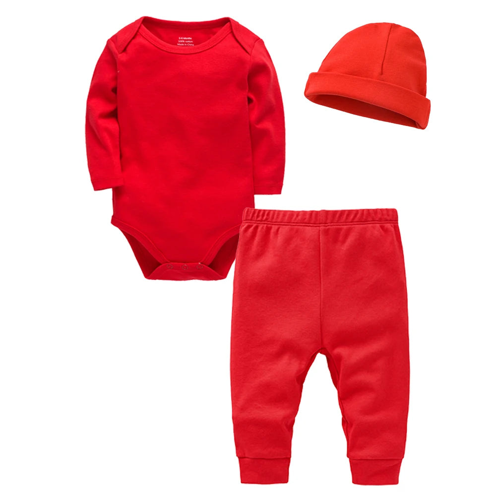 3 Pieces Set 100% Cotton Baby Rompers Pants Hat Blank Colors Kids Trousers Plain Newborn Clothing Muslin Bodysuit Clothes