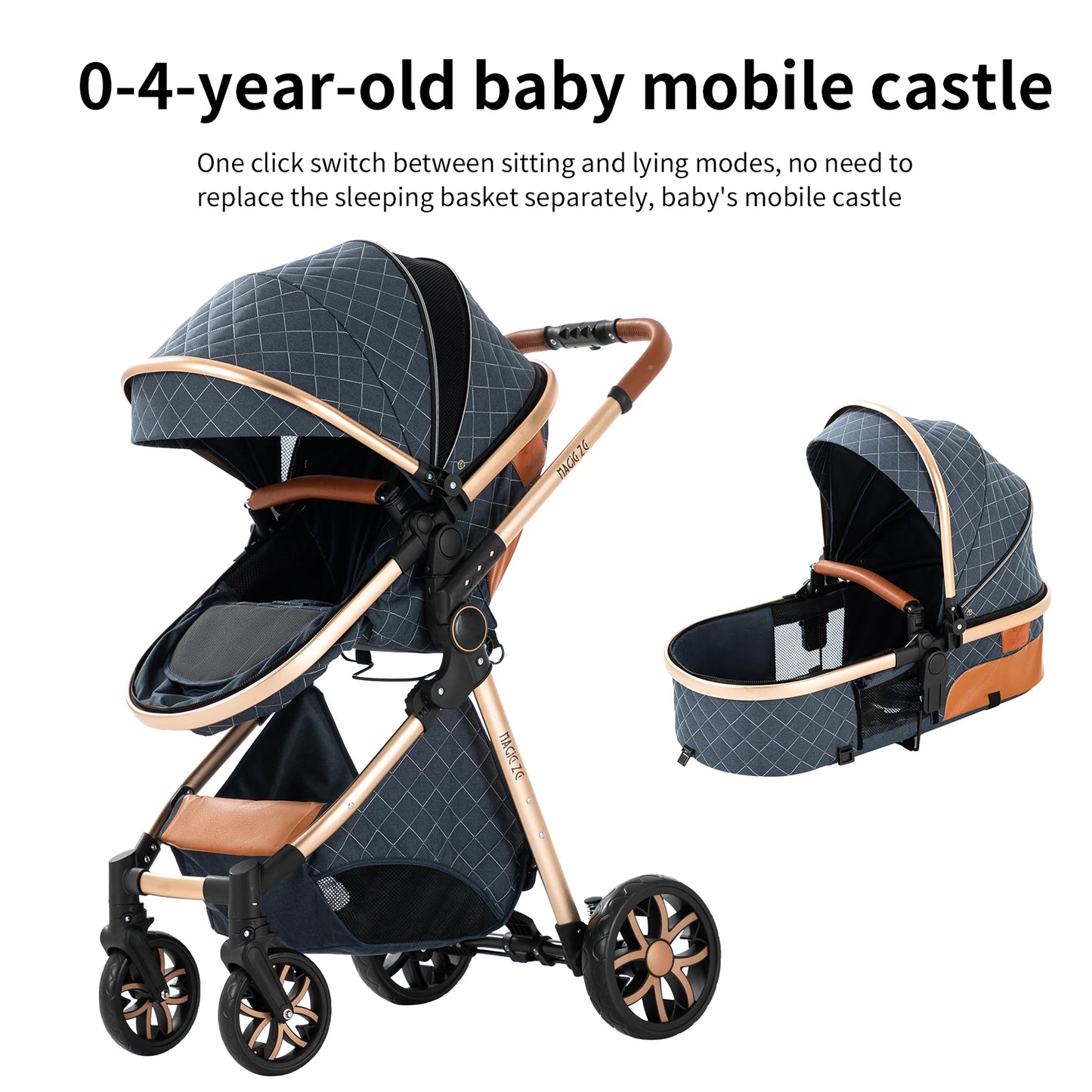 3‑in‑1 Baby Stroller Travel System Pushchair Lightweight Pram from Birth All‑Terrain Baby Compact Fold Stroller with 4 wheels