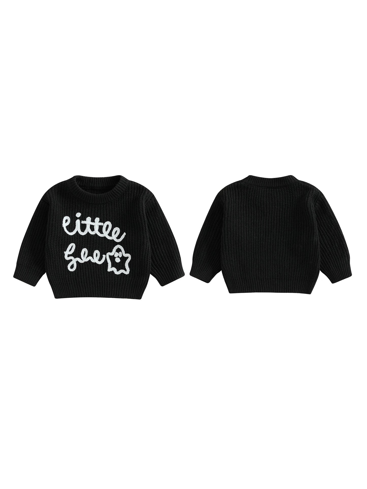 Infant Pumpkin Patch Knit Pullover Sweater with Embroidered Ghosts and Bats for Spooky Season Fun and Warmth