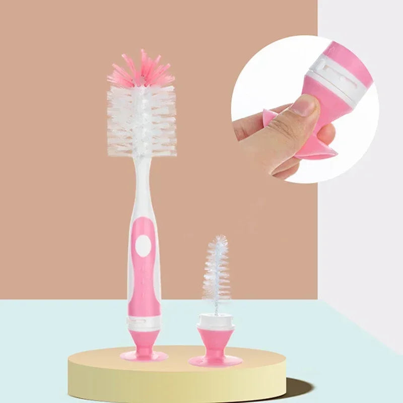 2 in 1 Mother-child Nylon Baby Bottle Cup Cleaning Brush Suction Stand Type Feeding Clean Tool Set