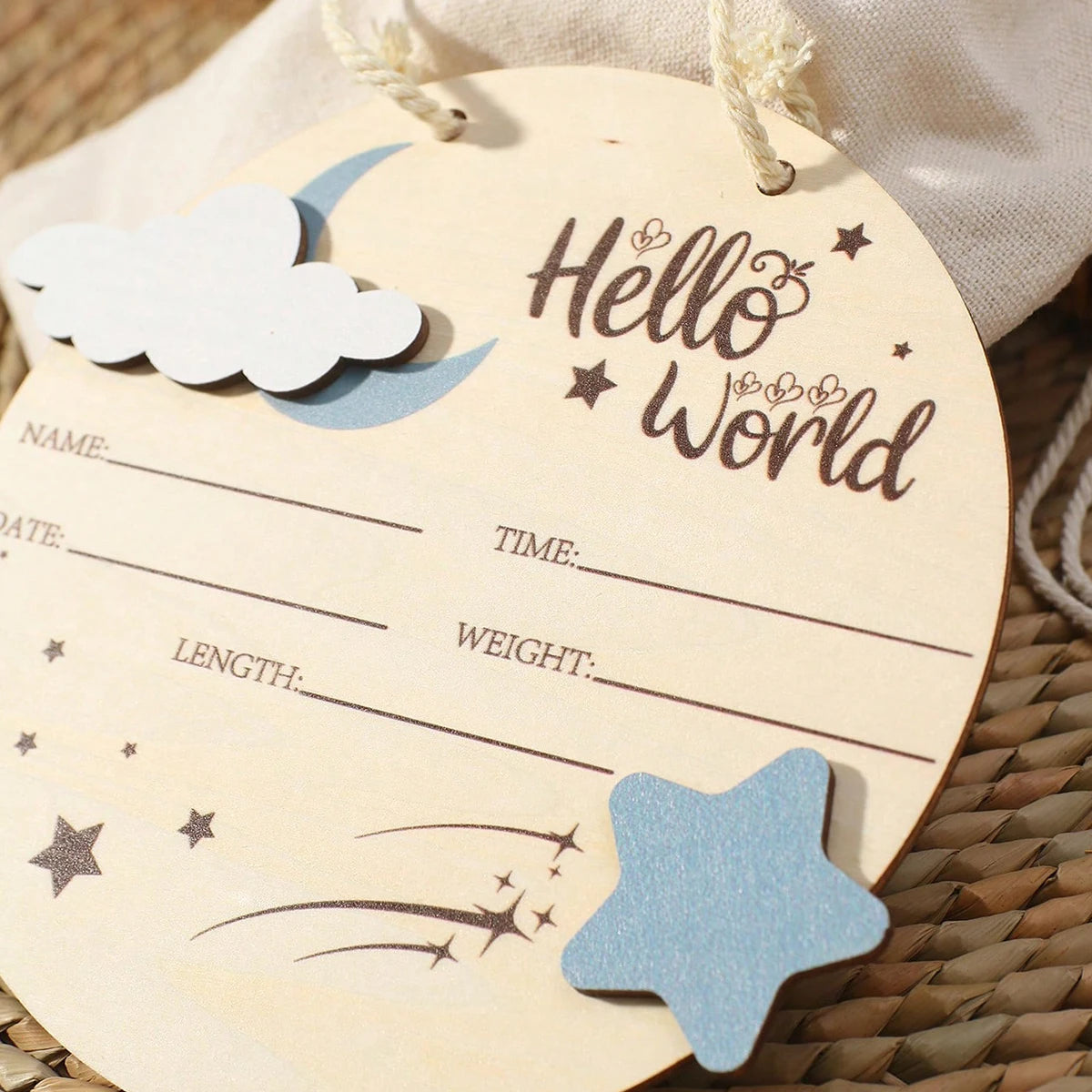 Ylsteed 1PC Newborn Photo Prop Wooden Hello World Starlit Sky Newborn A Wooden Hanging prop Cute Birth Board Baby Announcement