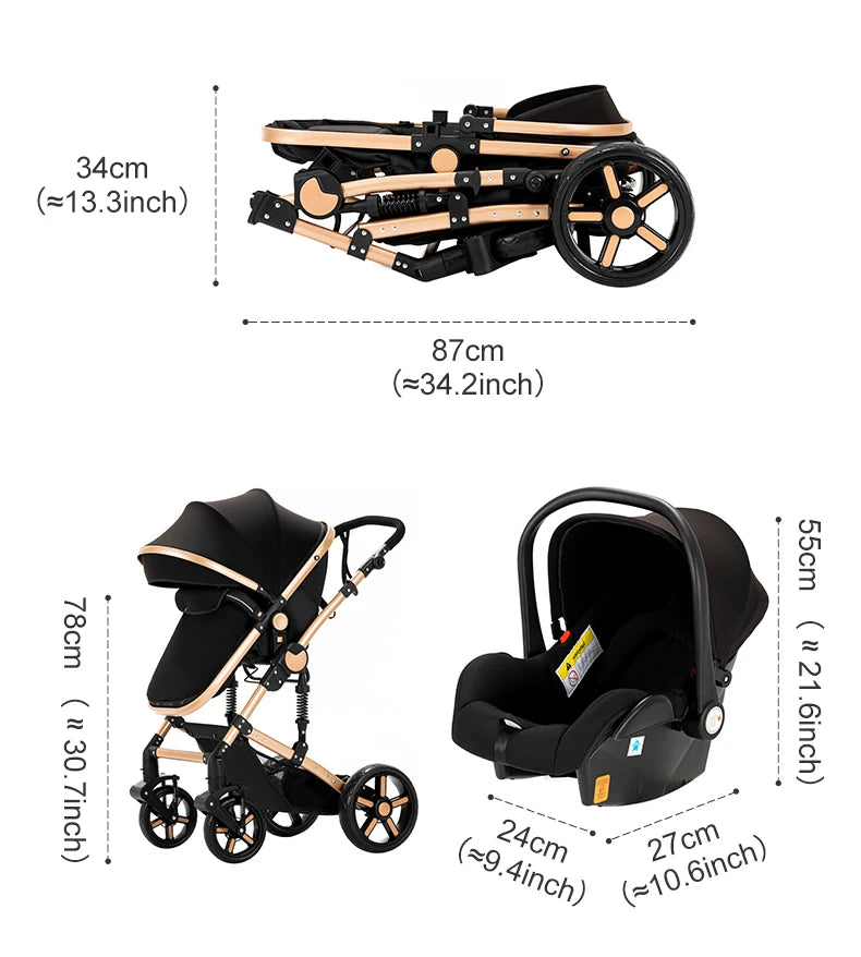 Travel System Stroller Baby Stroller 3 in 1 Foldable Stroller Baby Accessories Stroller with Storage Basket Car Seat for Newborn