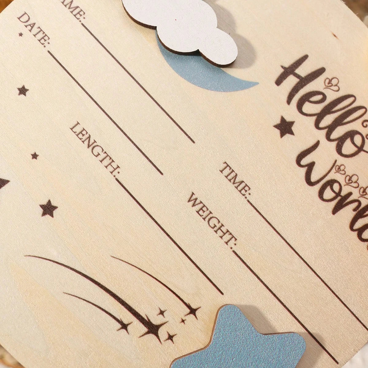 Ylsteed 1PC Newborn Photo Prop Wooden Hello World Starlit Sky Newborn A Wooden Hanging prop Cute Birth Board Baby Announcement