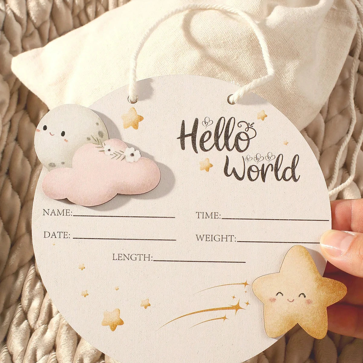 Ylsteed 1PC Newborn Photo Prop Wooden Hello World Starlit Sky Newborn A Wooden Hanging prop Cute Birth Board Baby Announcement