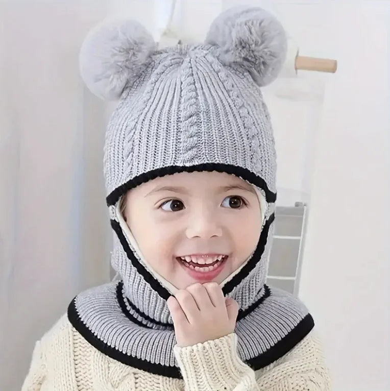 Winter Knit Cap, Scarf And Mask Cap, Earmuffs Windproof Ear Protection, Hot Lining, Suitable for Boys And Girls