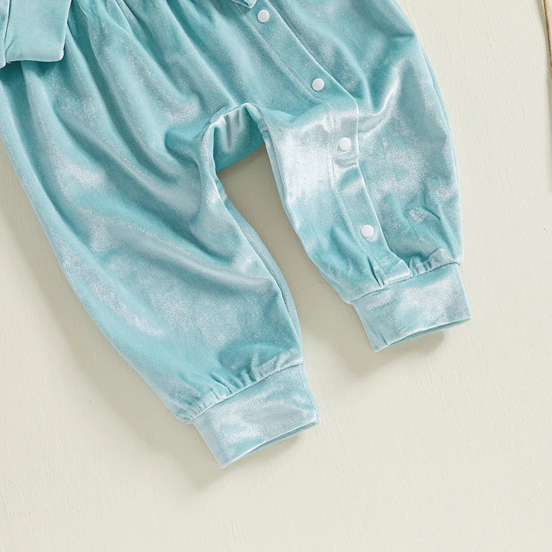 Cute Toddler Unisex Velvet Jumpsuit with Lace Detail and Doll Collar Warm Winter Romper for Baby Boy or Girl