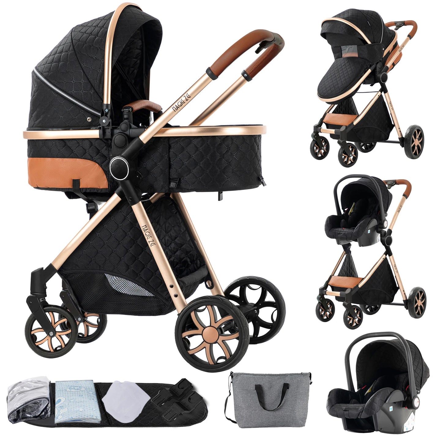 3‑in‑1 Baby Stroller Travel System Pushchair Lightweight Pram from Birth All‑Terrain Baby Compact Fold Stroller with 4 wheels