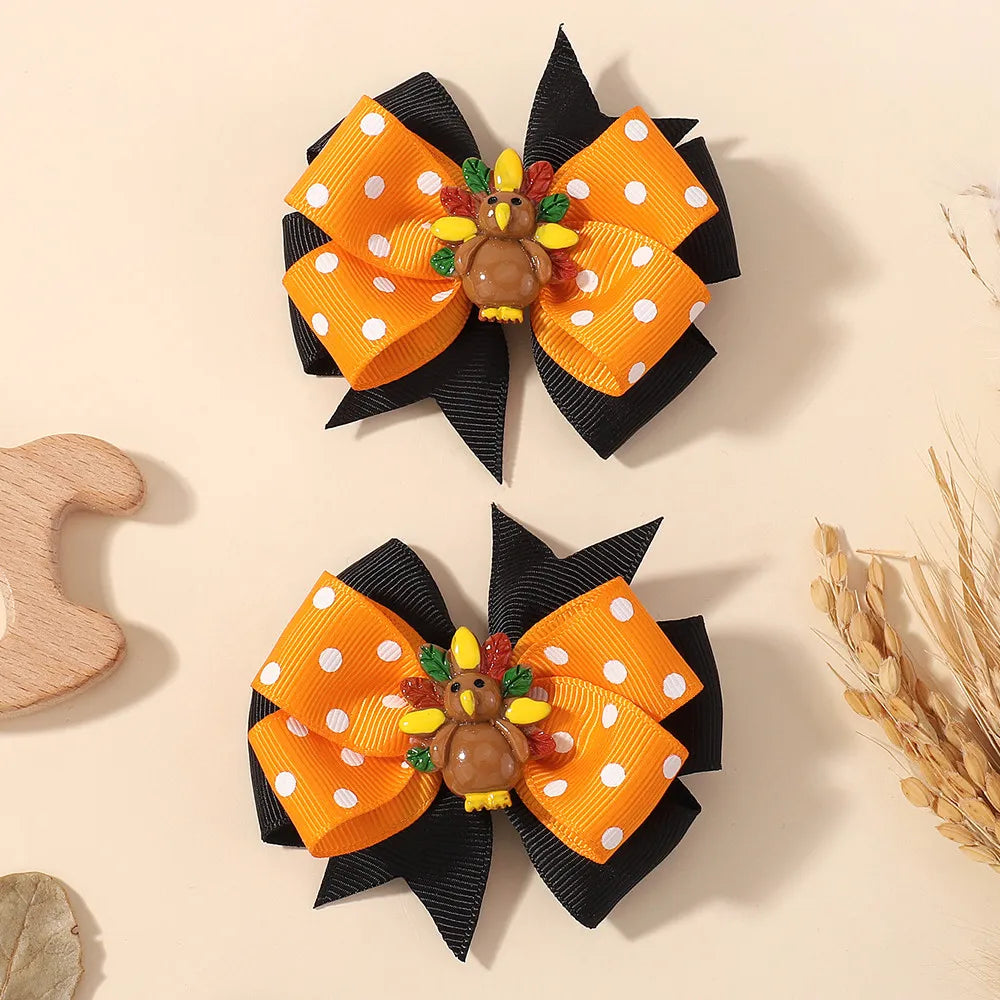 RIBBON BOWS 2Pcs Thanksgiving Day Decoration Bow Hairpin for Kids Girl Ghost Pumpkin Bat Hair Clips Party Hair Accessories Gifts