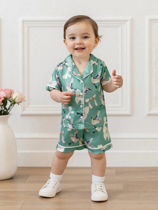 Children s Girls Pajama Set Cute Animal Print Short Sleeve Pajama Top with Cozy Elastic Waist Shorts for a Good Night s Sleep