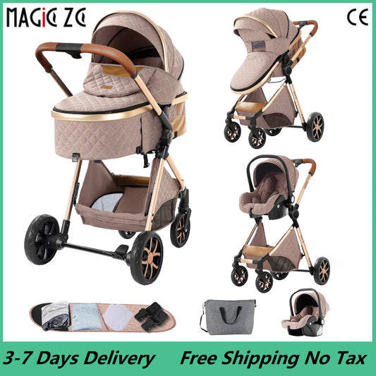 3‑in‑1 Baby Stroller Travel System Pushchair Lightweight Pram from Birth All‑Terrain Baby Compact Fold Stroller with 4 wheels