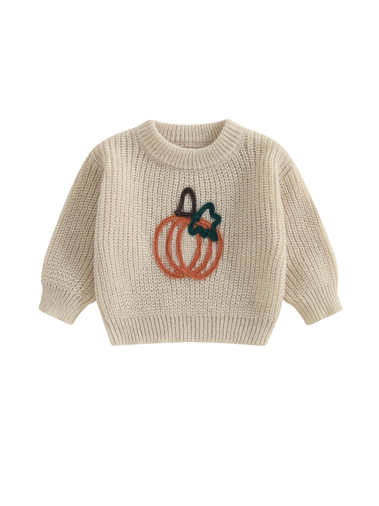 Infant Pumpkin Patch Knit Pullover Sweater with Embroidered Ghosts and Bats for Spooky Season Fun and Warmth
