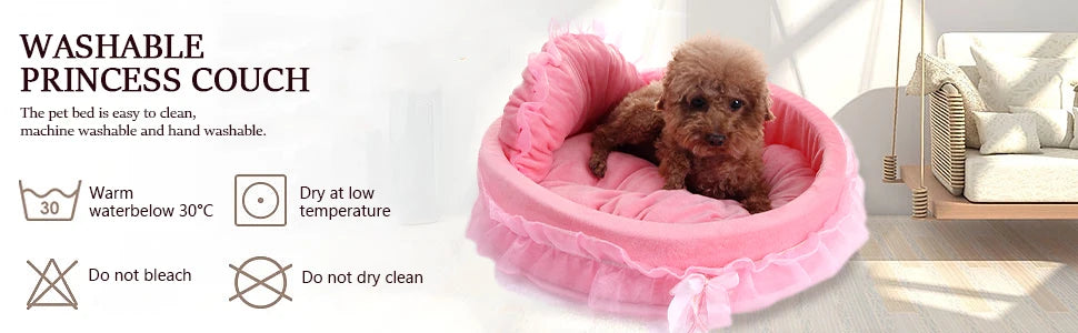 Pink Dog Bed Washable Princess Cat Couch Soft Plush Pet Sofa Nest Mat Snuggle Kitten Puppy Cave Beds Cute Cozy Kitten