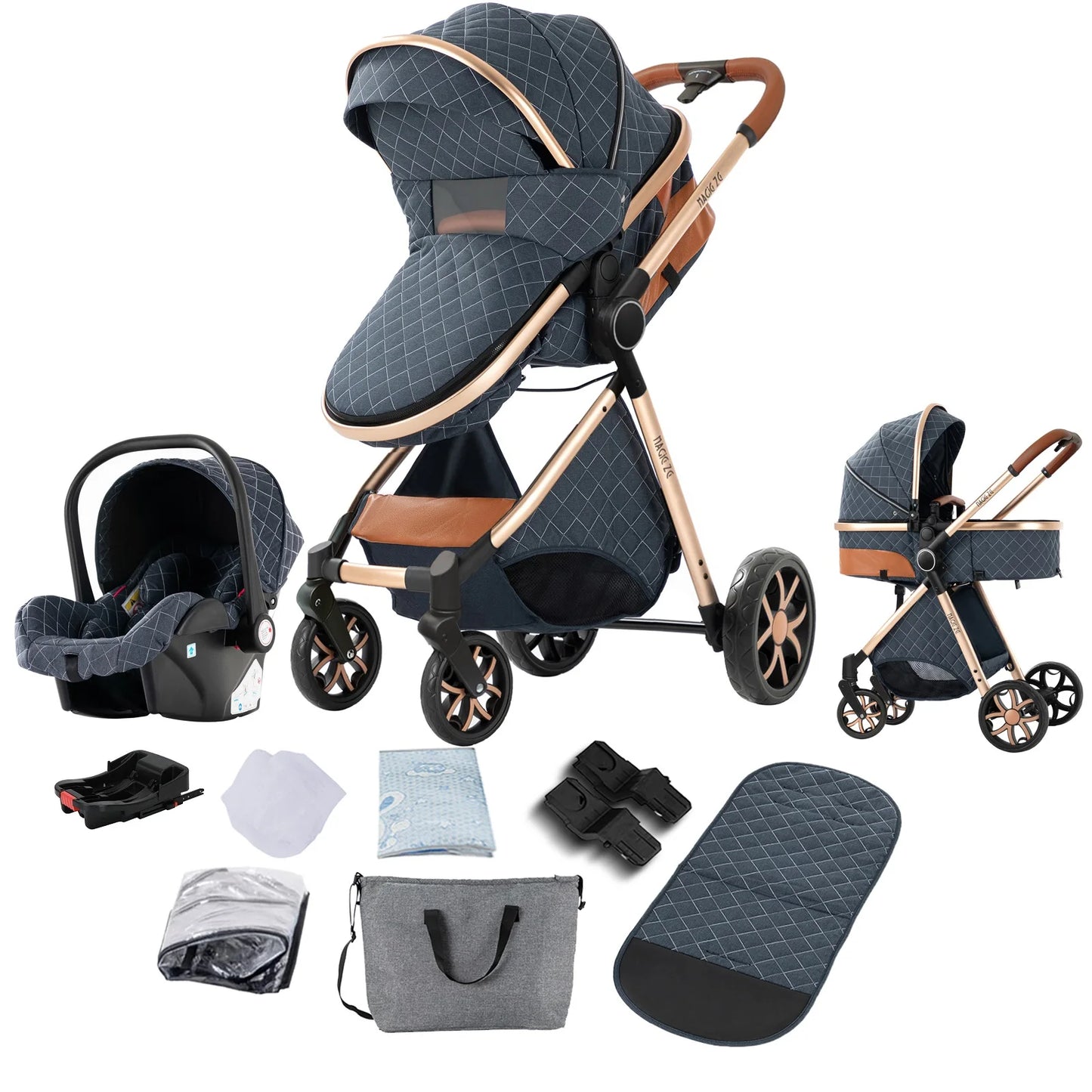 3‑in‑1 Baby Stroller Travel System Pushchair Lightweight Pram from Birth All‑Terrain Baby Compact Fold Stroller with 4 wheels