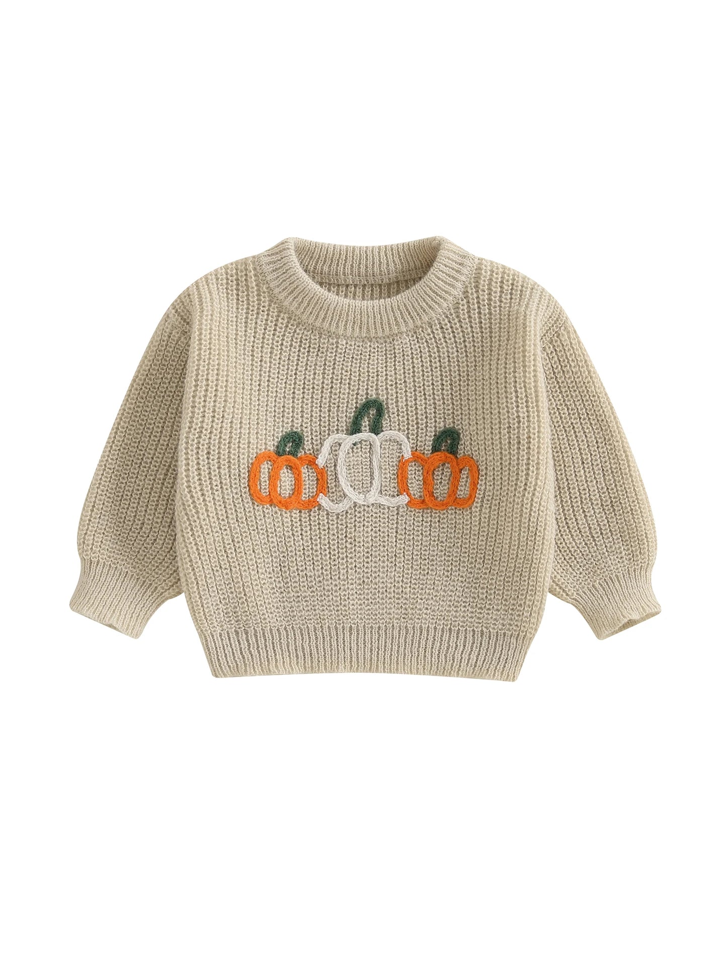 Infant Pumpkin Patch Knit Pullover Sweater with Embroidered Ghosts and Bats for Spooky Season Fun and Warmth