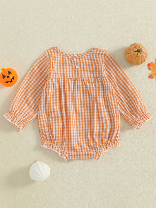 Infant Girls Halloween Rompers with Witch Hat Embroidery and Striped Long Sleeve Bodysuits for Trick-or-Treating Fun