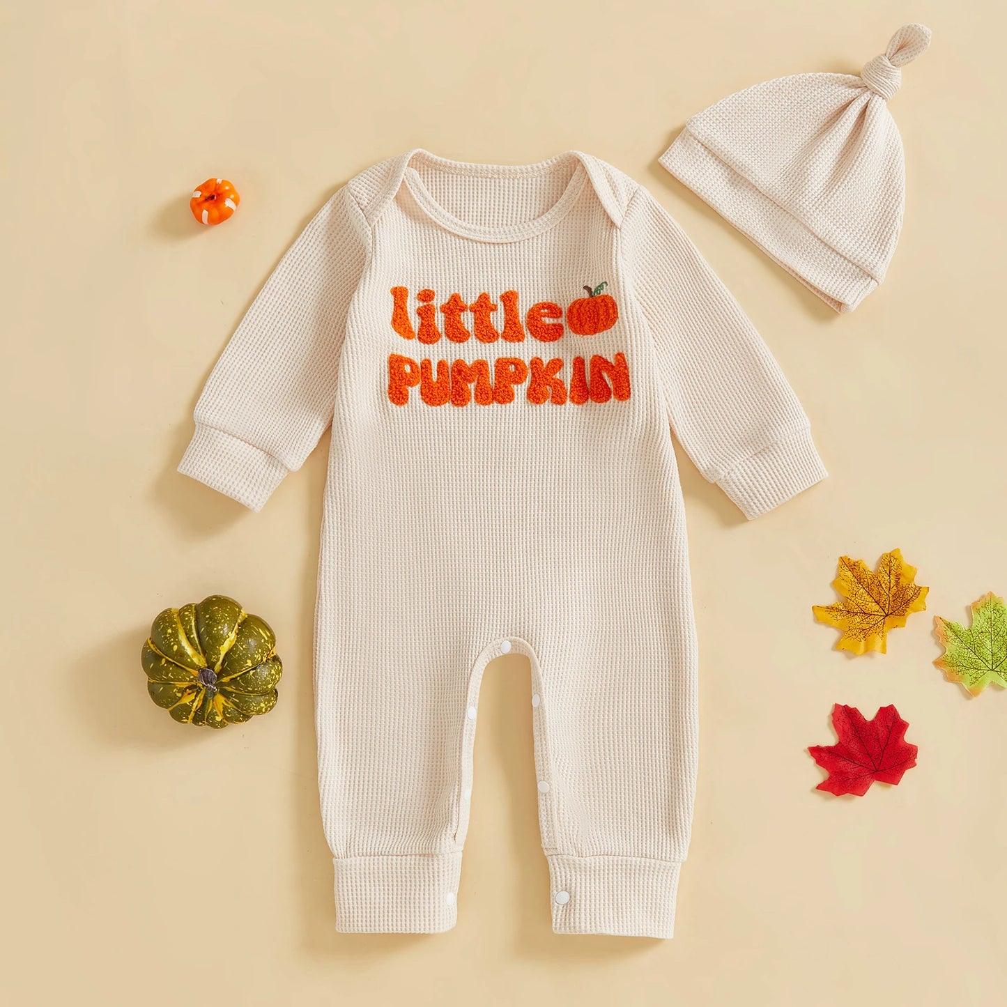 Autumn Halloween Infant Baby Boys Jumpsuit Long Sleeve Letter Pumpkin Embroidery Romper Hat Fall Clothes
