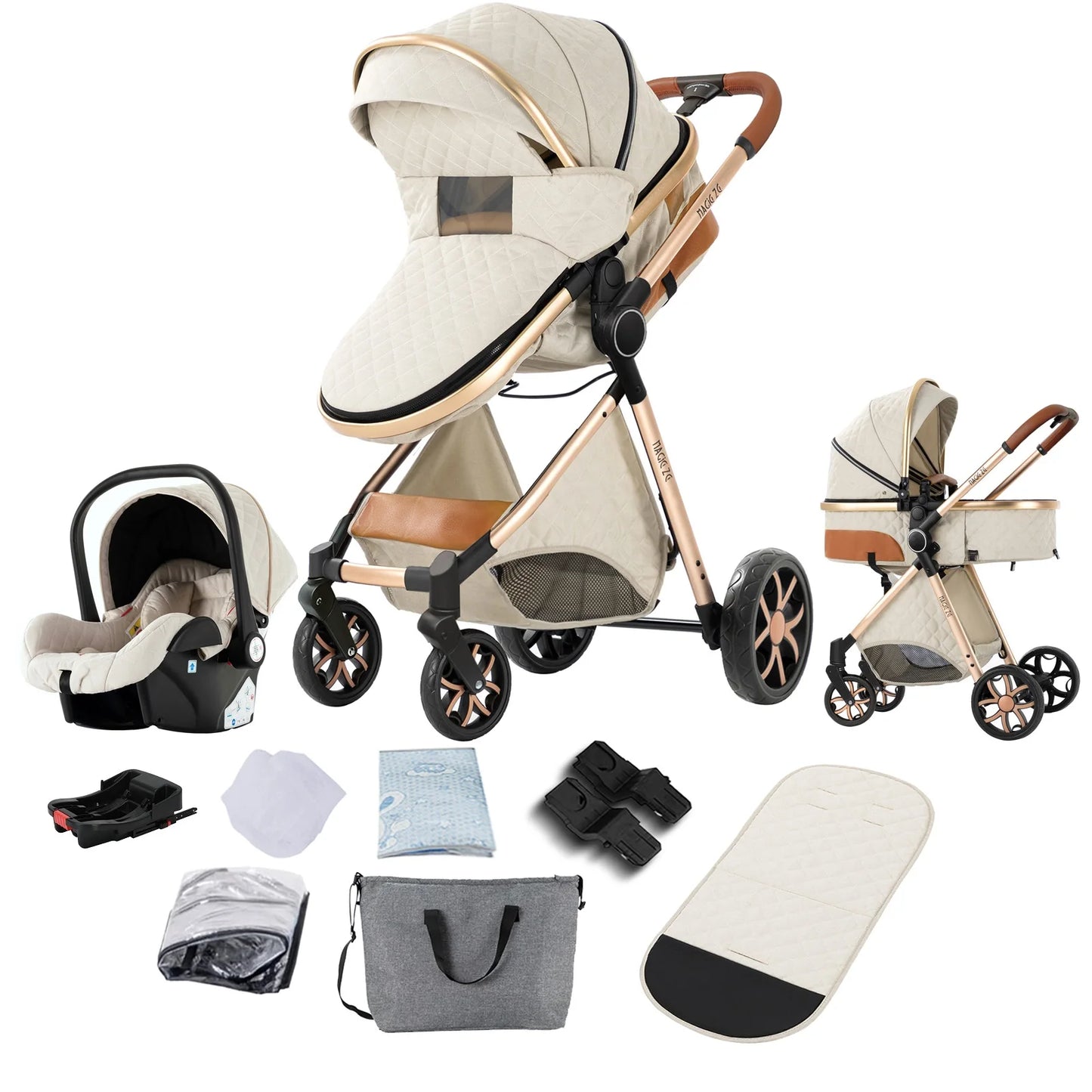 3‑in‑1 Baby Stroller Travel System Pushchair Lightweight Pram from Birth All‑Terrain Baby Compact Fold Stroller with 4 wheels