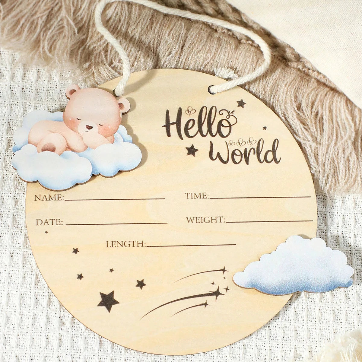 Ylsteed 1PC Newborn Photo Prop Wooden Hello World Starlit Sky Newborn A Wooden Hanging prop Cute Birth Board Baby Announcement