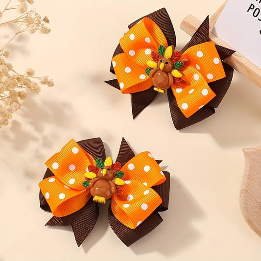 RIBBON BOWS 2Pcs Thanksgiving Day Decoration Bow Hairpin for Kids Girl Ghost Pumpkin Bat Hair Clips Party Hair Accessories Gifts