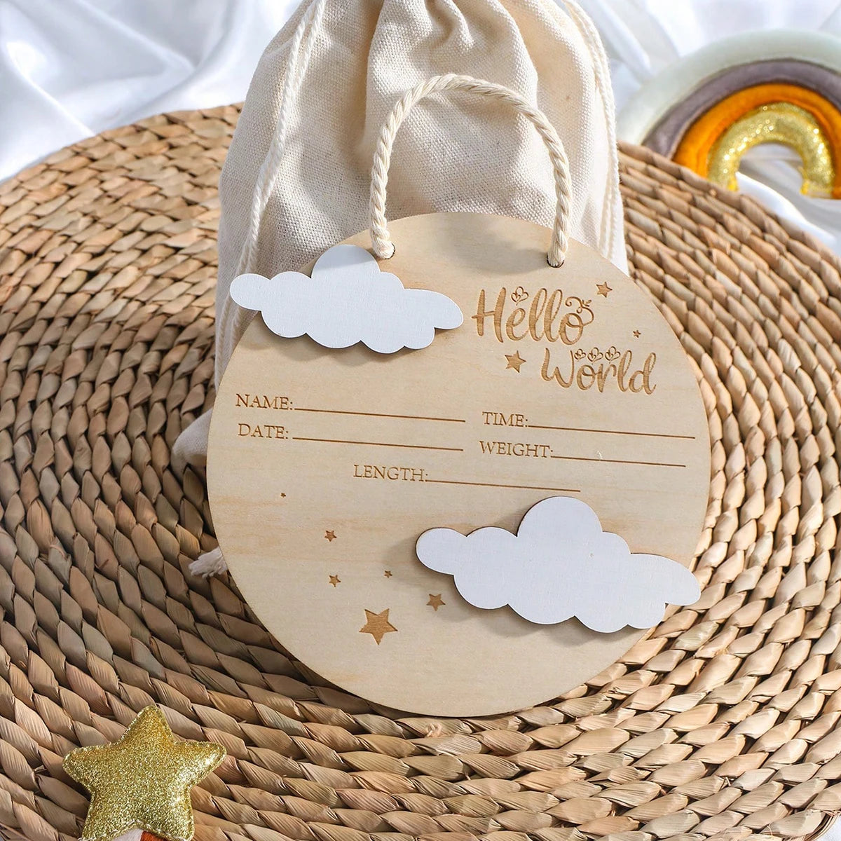 Ylsteed 1PC Newborn Photo Prop Wooden Hello World Starlit Sky Newborn A Wooden Hanging prop Cute Birth Board Baby Announcement