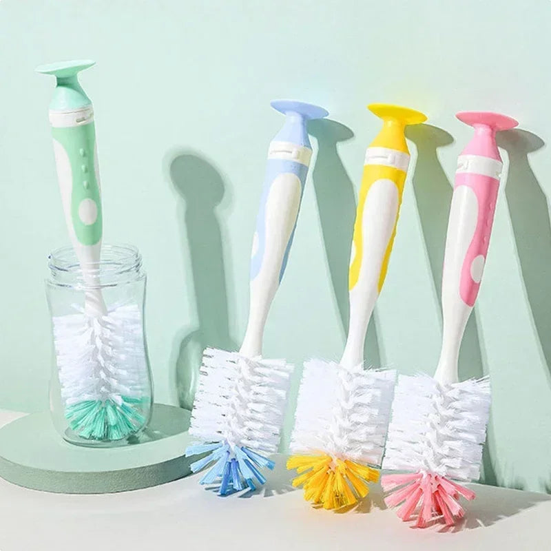 2 in 1 Mother-child Nylon Baby Bottle Cup Cleaning Brush Suction Stand Type Feeding Clean Tool Set