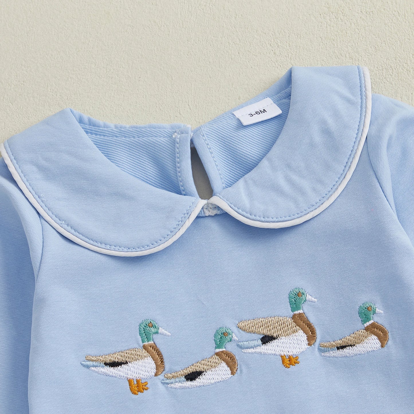 Baby Boy Girl Sweatshirt Romper Duck Embroidered Doll Collar Long Sleeve Jumpsuit Cute Farm Clothes
