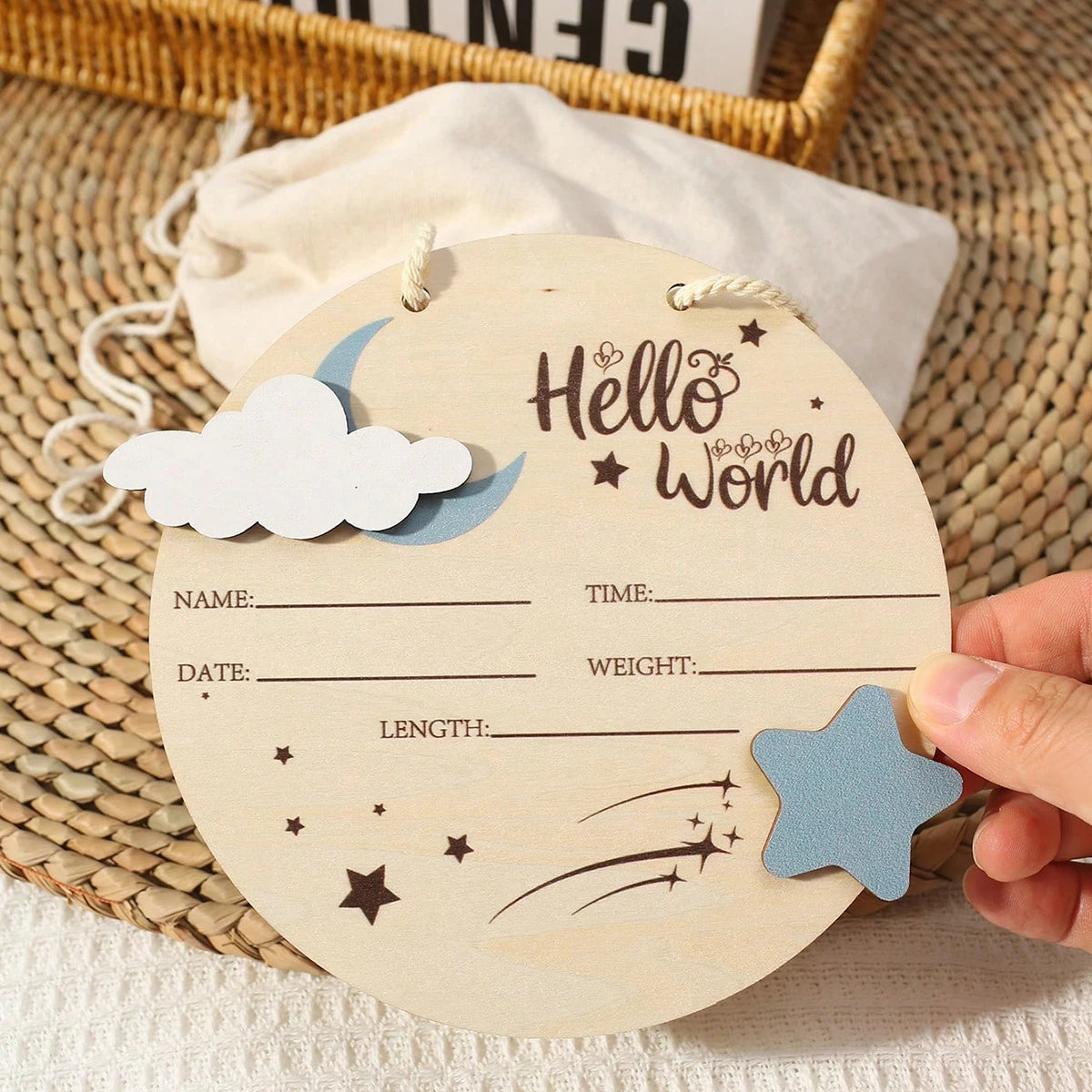 Ylsteed 1PC Newborn Photo Prop Wooden Hello World Starlit Sky Newborn A Wooden Hanging prop Cute Birth Board Baby Announcement