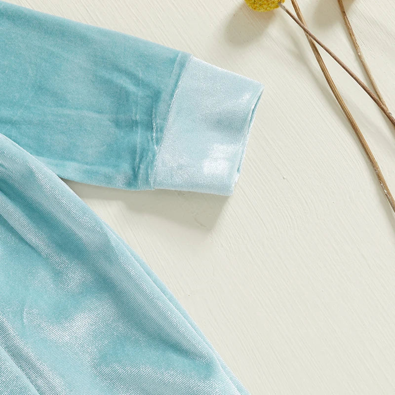 Cute Toddler Unisex Velvet Jumpsuit with Lace Detail and Doll Collar Warm Winter Romper for Baby Boy or Girl