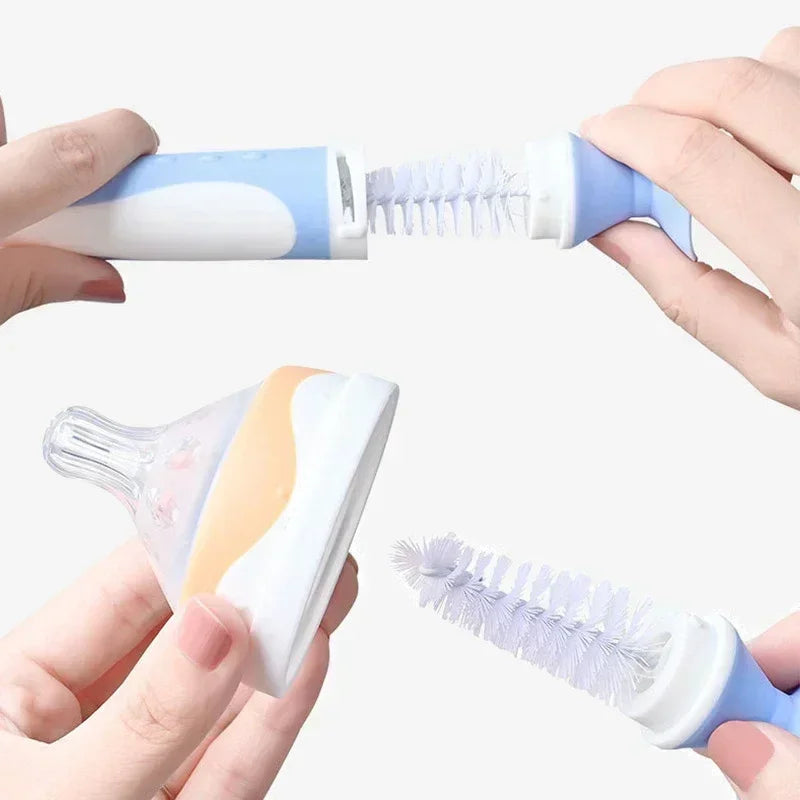 2 in 1 Mother-child Nylon Baby Bottle Cup Cleaning Brush Suction Stand Type Feeding Clean Tool Set